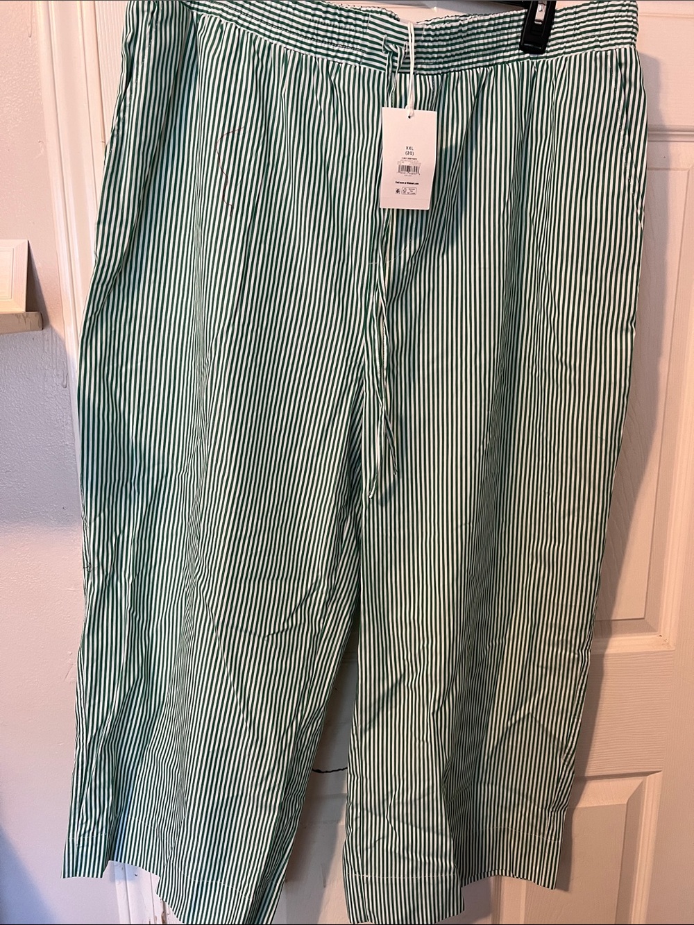 Women’s Green Striped Drawstring Chinos